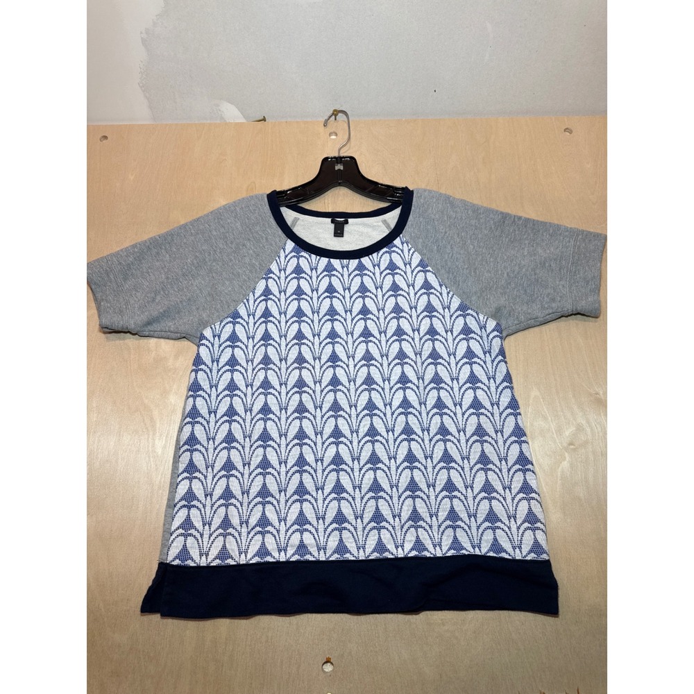 J. Crew Womens Blue White Jacquard Short Sleeve Sweatshirt Top B2169 Size M